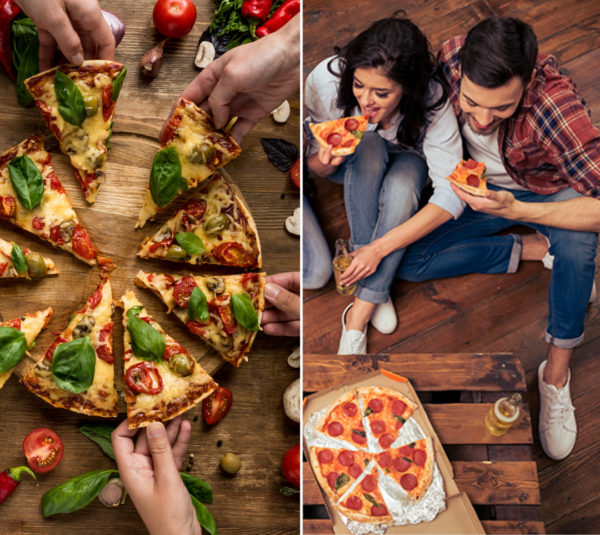Menschen teilen Pizza